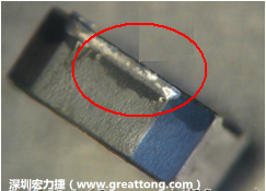 使用錫(Sn)鍍層的電源電感器(Power Inductors)，經(jīng)過推力測試后，其焊點(diǎn)還保留在零件的端點(diǎn)上，所以推力比較高。