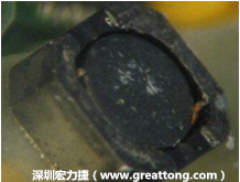 使用銀(Ag)鍍層的電源電感器(Power Inductors)，經(jīng)過推力測試后，零件端點(diǎn)上已經(jīng)看不到任何鍍層的痕跡了，所以其耐推力就比較小。