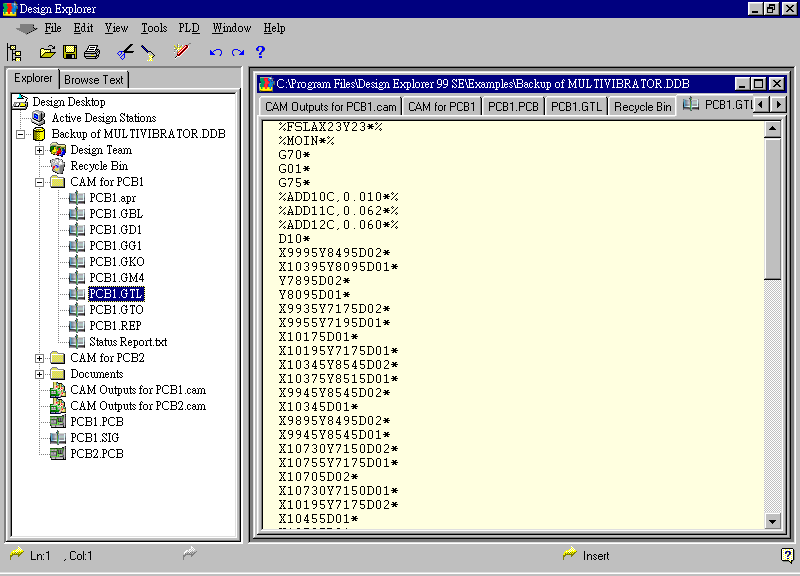 要檢查各Gerber輸出文件，則在瀏覽器中打開CAM Output for PCB1，即可看到一系列Gerber輸出文件。