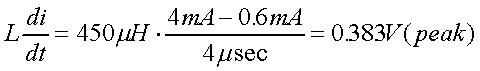 舉例來(lái)說(shuō)，一個(gè)閘在"ON"而載有4mA的電流時(shí)，突然開(kāi)關(guān)切到"OFF"且現(xiàn)在載有0.6mA的電流，假設(shè)開(kāi)關(guān)時(shí)間為4msec，載有450mH的電感信號(hào)的導(dǎo)體，此時(shí)所產(chǎn)生的電壓突波為