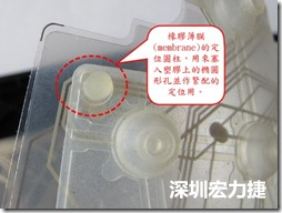 橡膠薄膜(membrane)的定位圓柱，可以用來塞入塑膠上的橢圓形孔洞，最為緊配的定位之用。