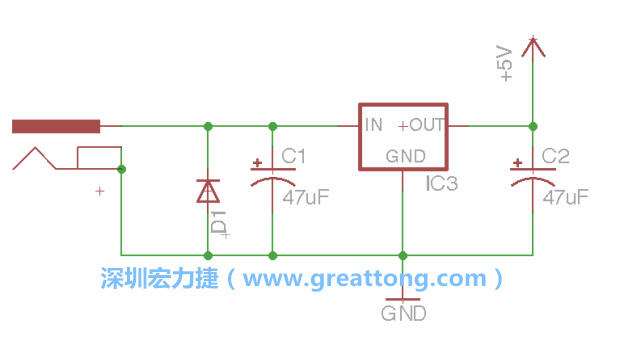 新增RBBB→Power_Jack，將它放在電壓調(diào)整器的輸入端旁邊。