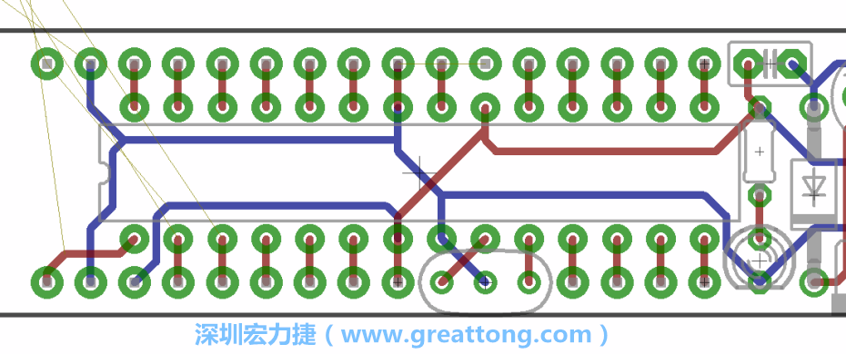 如果可以的話盡量讓接地線保持在電路板的背面，這樣它們就可以在可能范圍內和最大的接地面連結在一起。