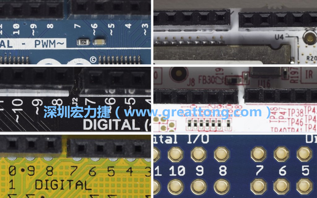 各種不同尺寸的Arduino上第7、8腳位的間距。