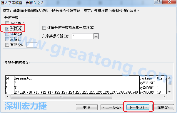 新增一個(gè)新的Excel文檔，[資料]匯入[從文字檔]，然后選擇剛產(chǎn)生的BOM (.csv)檔案，并以"分號"作為分隔符號。