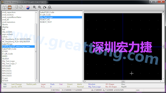 進行相同的程序， 目前這個Library IT_robot_logo_new.mod就包含了多個footprint于其內。