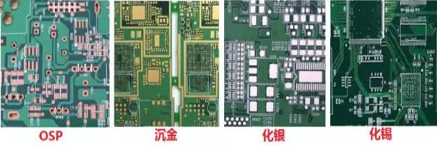 表面工藝分：熱風整平，沉金， 化銀， 化錫， OSP 等幾種表面工藝